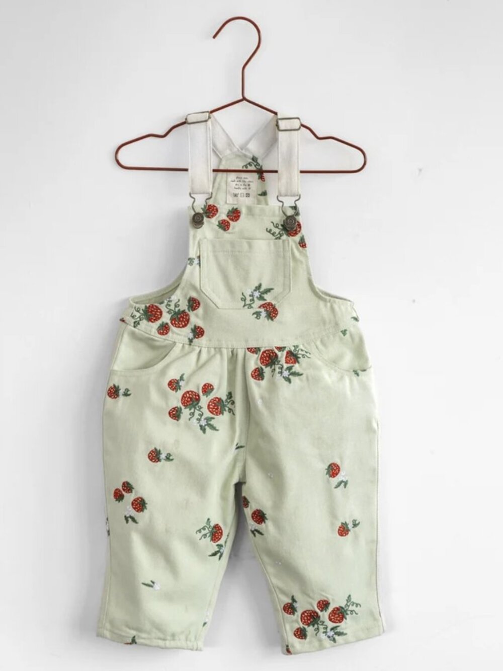 Please Mom Mint Strawberry Overalls size 18 months